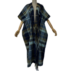 Warm Plaid Corded Tassel Poncho Cardigan  - WINI