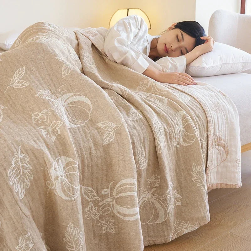 100% Cotton gauze summer blanket breathable bed linen Jacquard bed plaid light weight home Blankets and bedspreads Non shrinking