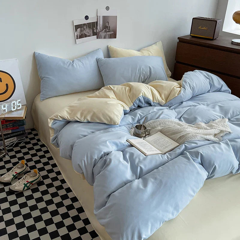 Gray Duvet Cover Set with 2pcs Pillowcase Soft Washed Cotton Comforter Quilt Cover Pillow Case Double Queen King Size