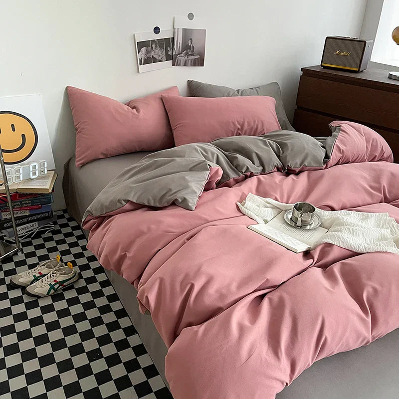 Gray Duvet Cover Set with 2pcs Pillowcase Soft Washed Cotton Comforter Quilt Cover Pillow Case Double Queen King Size