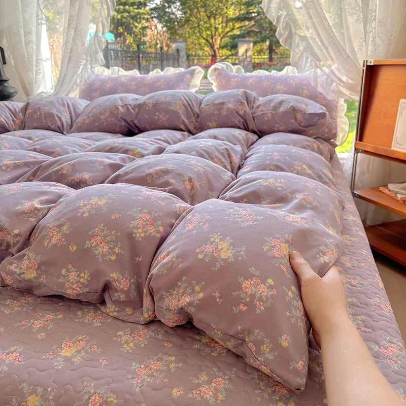 2025 new soft waxy waxy wash quilt cover Knitted double layer single bed sheet Little fresh polka dot bedding