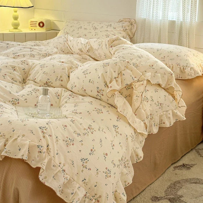2025 Princess Style Bedding Sets Ruffle Lace Bow Quilt Cover Romantic Bedclothes Decor Woman Girls Bedroom Duvet Cover 4pcs