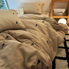 Ins Style Embroidered Flower Bedding Sheet Nordic Duvet Cover Set Home Luxury No Filling Bedding Set Comfortable Bedspread