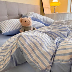 Ins Nordic Duvet Cover Set Quilt Set Minimalist Style Grey Strip Bed Set Of Four Pieces, Home Luxury Bedding Set Bed Sheets