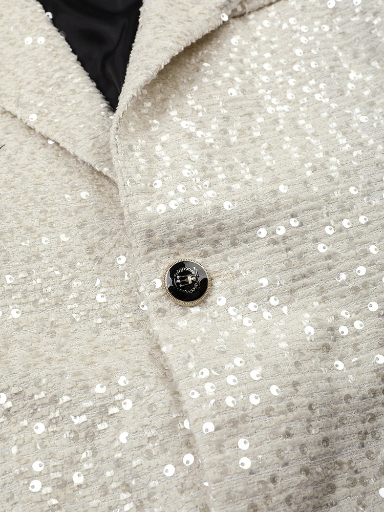 Glitzy Sequined Sash Lapel Blazer