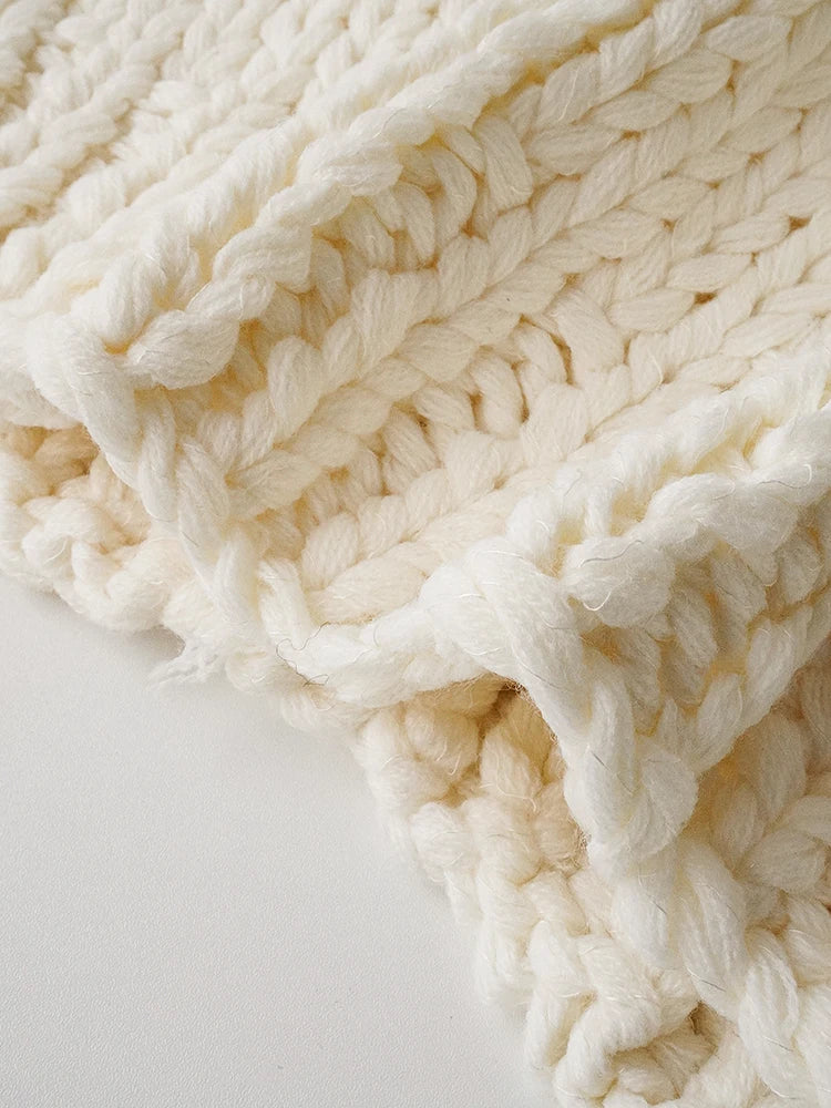 White Knitted Hollow-Out V-Neck Cardigan Sweater