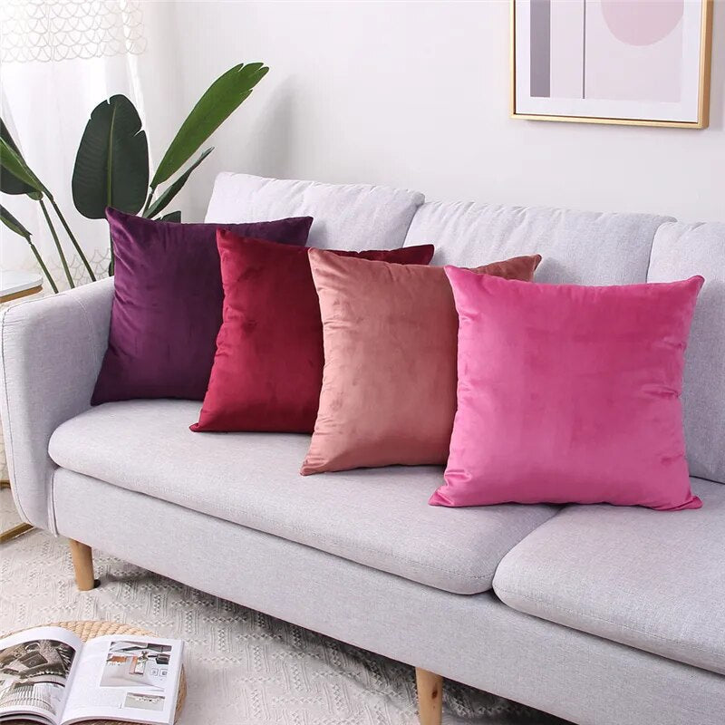 45x45cm Solid Color Luxury Velvet Throw Pillow Case Sofa Car Seat/Back Lumbar Cushion Cover Home Decor Bed Soft Pillowcase