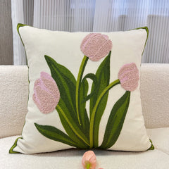 Retro Tulips Orchid flower Embroidered Pillowcase Cushion Cover Morden Casual Cotton Case Sofa Bedroom Decro 45x45cm