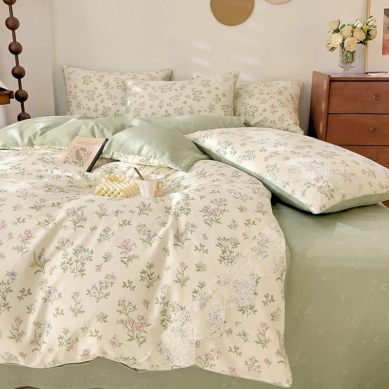 Lace Style Bedding Set Pure Cotton Bed Sheets Set Girls Room Bedclothes Skin-friendly Duvet Cover Set for Home постельное белье