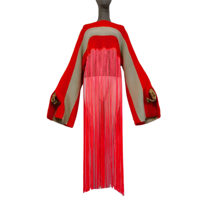 Vibrant Knitted Tassel Kaftan Dress - WINI