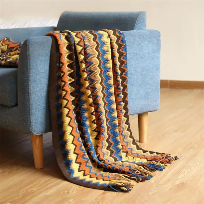 100% Acryl Hand Knitted Blanket with Tassel Summer Blanket Bed Sofa Travel Breathable Chic Bohemian Soft Comfortable Blanket