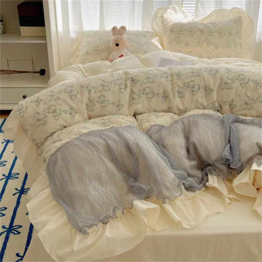 Cream Feng Shui Wash Cotton Lace Bed Set Four Piece Princess Style Retro Quilt Cover Bed Sheet Non All Cotton Bedding