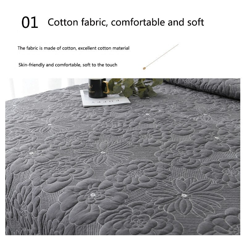 100% Cotton Grey Flowers 3pcs Embroidered Quilted Quilt Pillowcase Free Shipping
