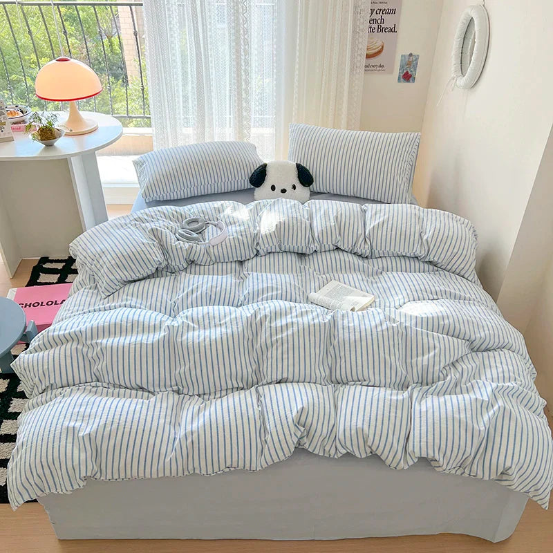 Stripe Style Duvet Cover Pillowcase with Bedsheet Soft Bed Linen Sets Skin-friendly Bedding Set for Home