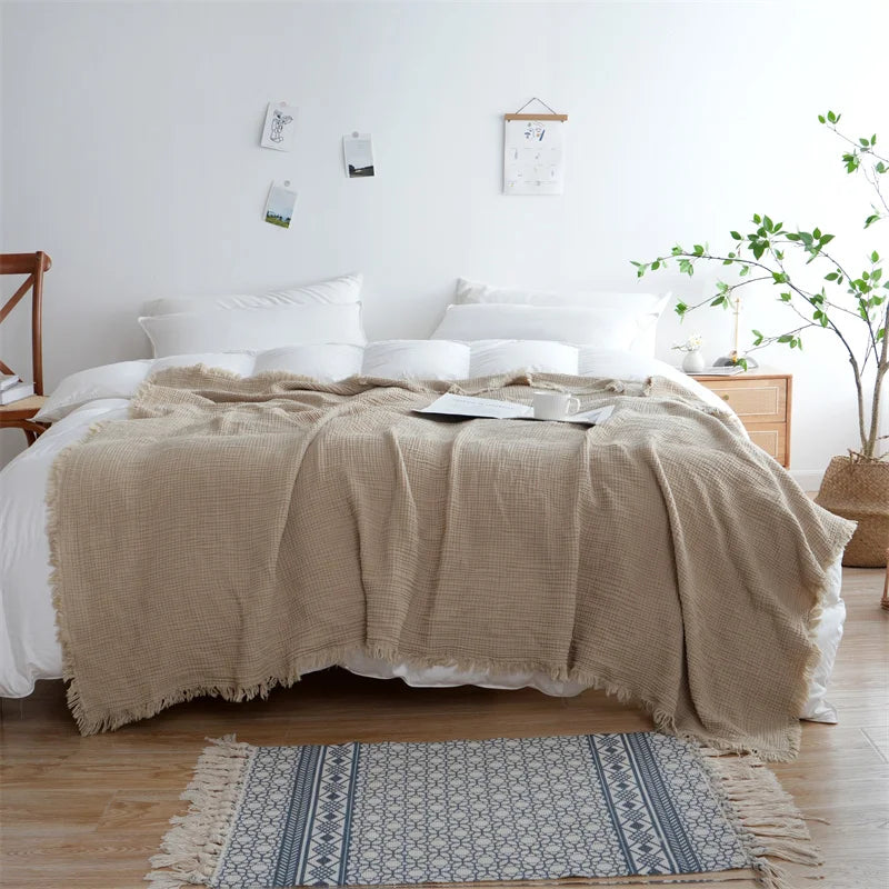 100% Cotton Blanket Yarn Dyed Shawl Tassels Style Plaid Jacquard Blankets Skin-friendly Bed Linen High Quality Gift cobertor