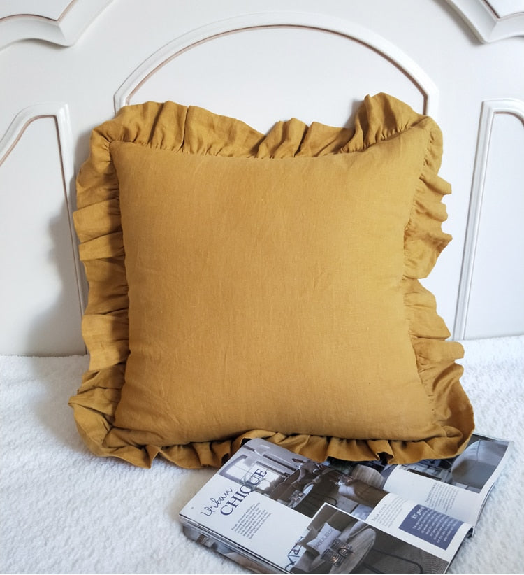 100% Pure Linen Ruffle Throw Pillowcases,Soft Comfortable Cushion Cover,Home Decor Sofa Pillows Cover,Living Room Couch Ornament