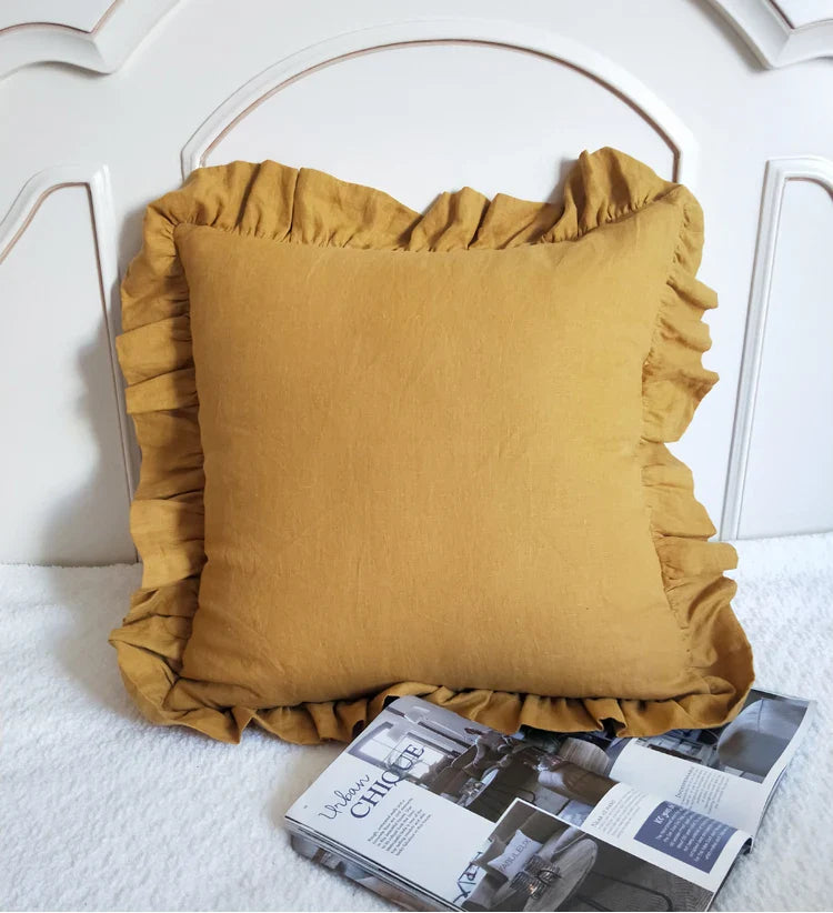 100% Pure Linen Ruffle Throw Pillowcases,Soft Comfortable Cushion Cover,Home Decor Sofa Pillows Cover,Living Room Couch Ornament