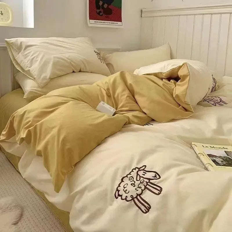 Romantic Cherry Heart Duvet Cover Set Flat Sheet Pillowcases Fashion New Twin Full Floral Summer Spring Bedding Set