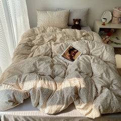 Korean Style Cute Bedding Set For Girls Bed Linen New Skin Friendly Fresh Flora Printed Washed Cotton Duvet Cover Set