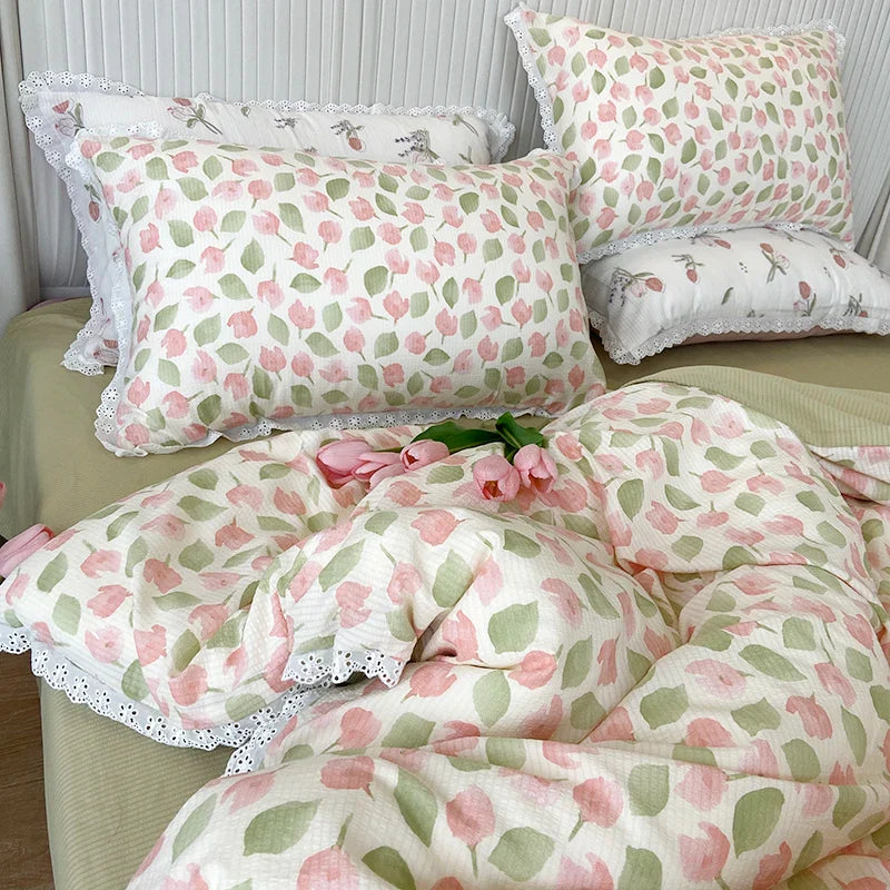 2025 New Knitted Cotton Bedding Set 1.2m 1.5m 1.8m Size Bed For Girls Women Room Decoration Bed Sheets With Pillowcases