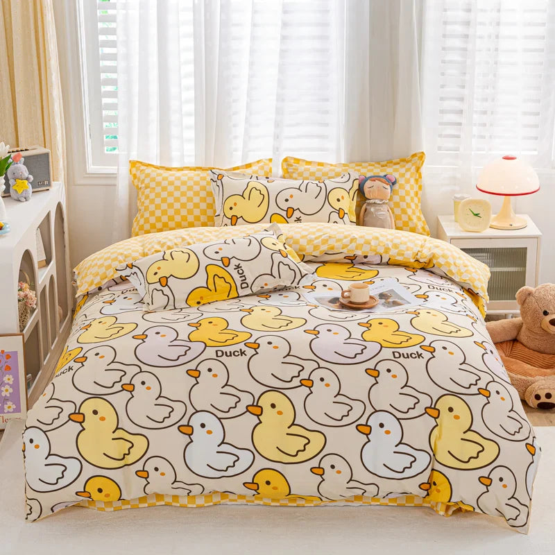 Cartoon Print Home Bedding Set Simple Fresh Comfortable Duvet Cover Set with Sheet Comforter Covers Pillowcases Bed Linen