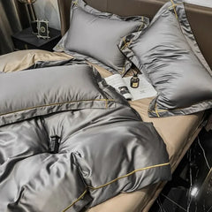 European Luxury Bedding Set Luxury Embroidery Washed Silk Duvet Cover Bed Sheets and Pillowcases King Size Bedding  Set
