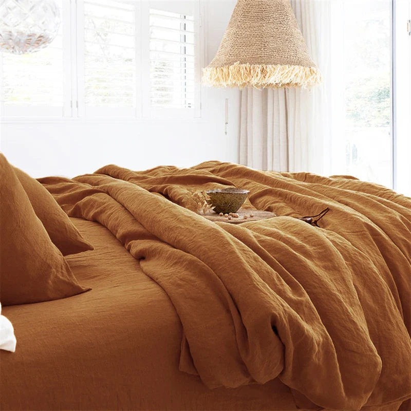3PCS 100% Pure Linen Ruffle Duvet Cover Set Pillowcase And Duvet Cover Double Queen King Size Soft Bed Set Flax Bedding Kit