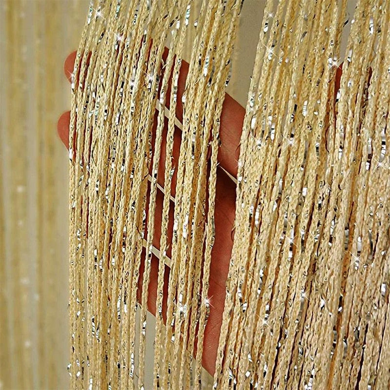 100x200CM Living Room String Curtain Shiny Tassel Silver Line  Solid Color Window Home Door Divider Curtain