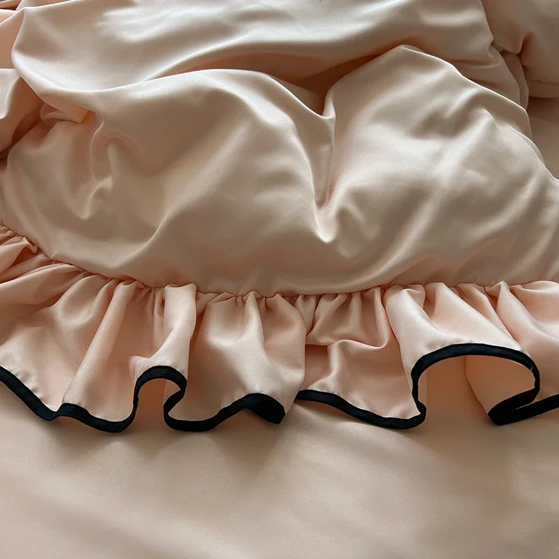 3/4Pcs Korean Princess Style Ruffles Bedding Set Skin-friendly Soft Silky Cool Feeling Duvet Cover Set Bed Sheet Pillowcases
