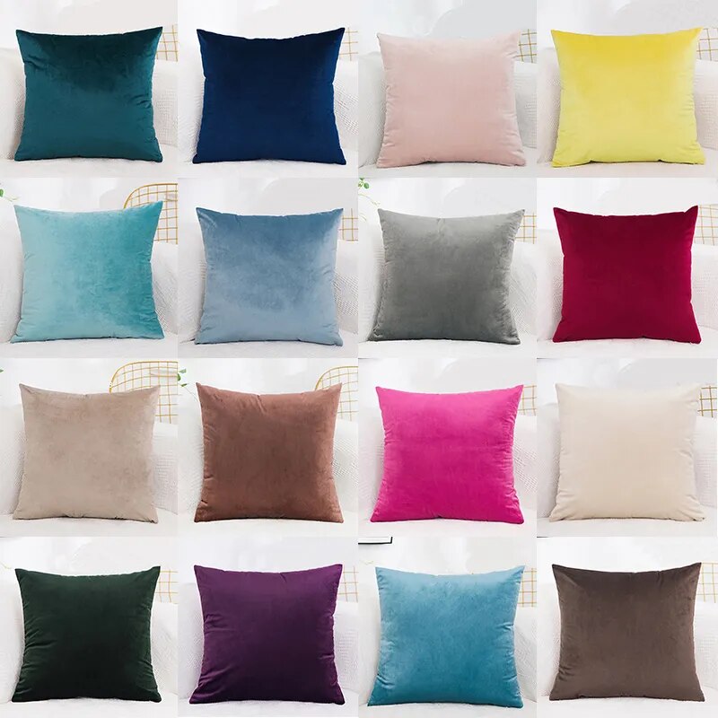 45x45cm Solid Color Luxury Velvet Throw Pillow Case Sofa Car Seat/Back Lumbar Cushion Cover Home Decor Bed Soft Pillowcase
