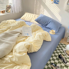 Korean Solid Color Bedding Set Adults Kids Twin Full Queen Size Soft Bed Flat Sheet Duvet Cover Set Pillowcases Simple Bed Linen