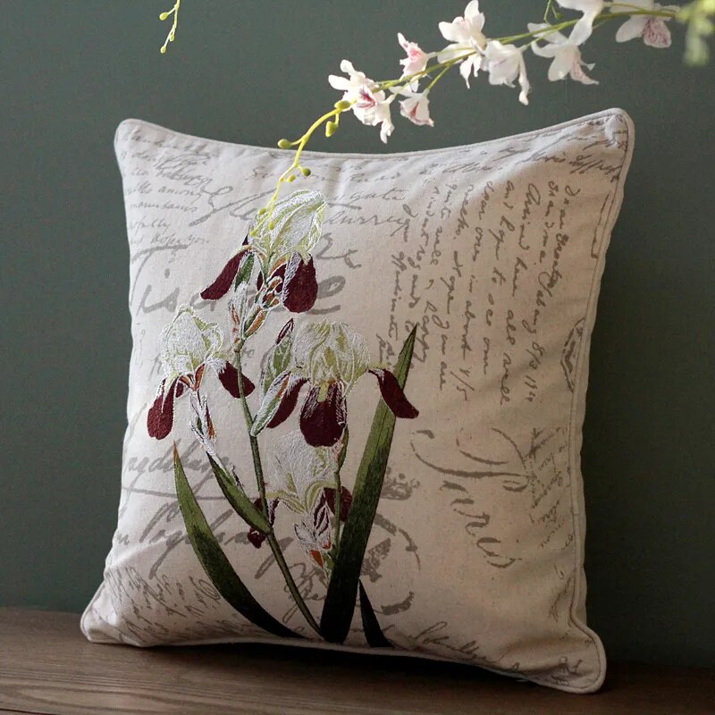 45x45cm Throw Pillows Cotton Linen Flower Embroidery Pillowcase Cover Sofa Car Cushion with Core Home Decor for Living Room