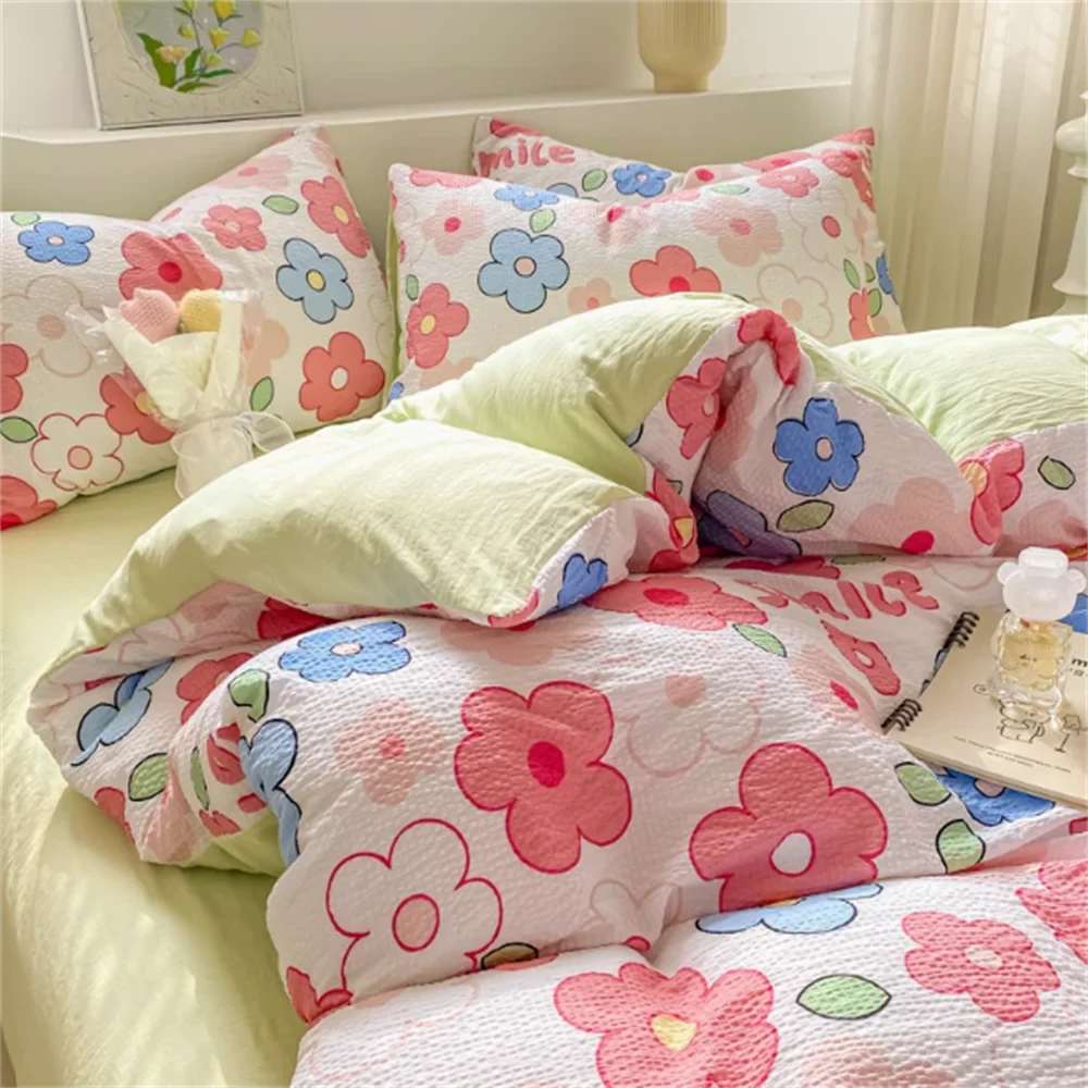 Wrinkled Yarn Washed Cotton Four Piece Set Duvet Cover Set Bed Sheet Three Piece Set Non Pure Cotton Bedding Set