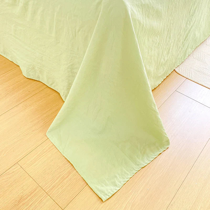 Green Striped Duvet Cover Pillowcase and Solid Color Sheet INS Bedding Set Adult Girls Bedclothes Washed Cotton Bed Linens