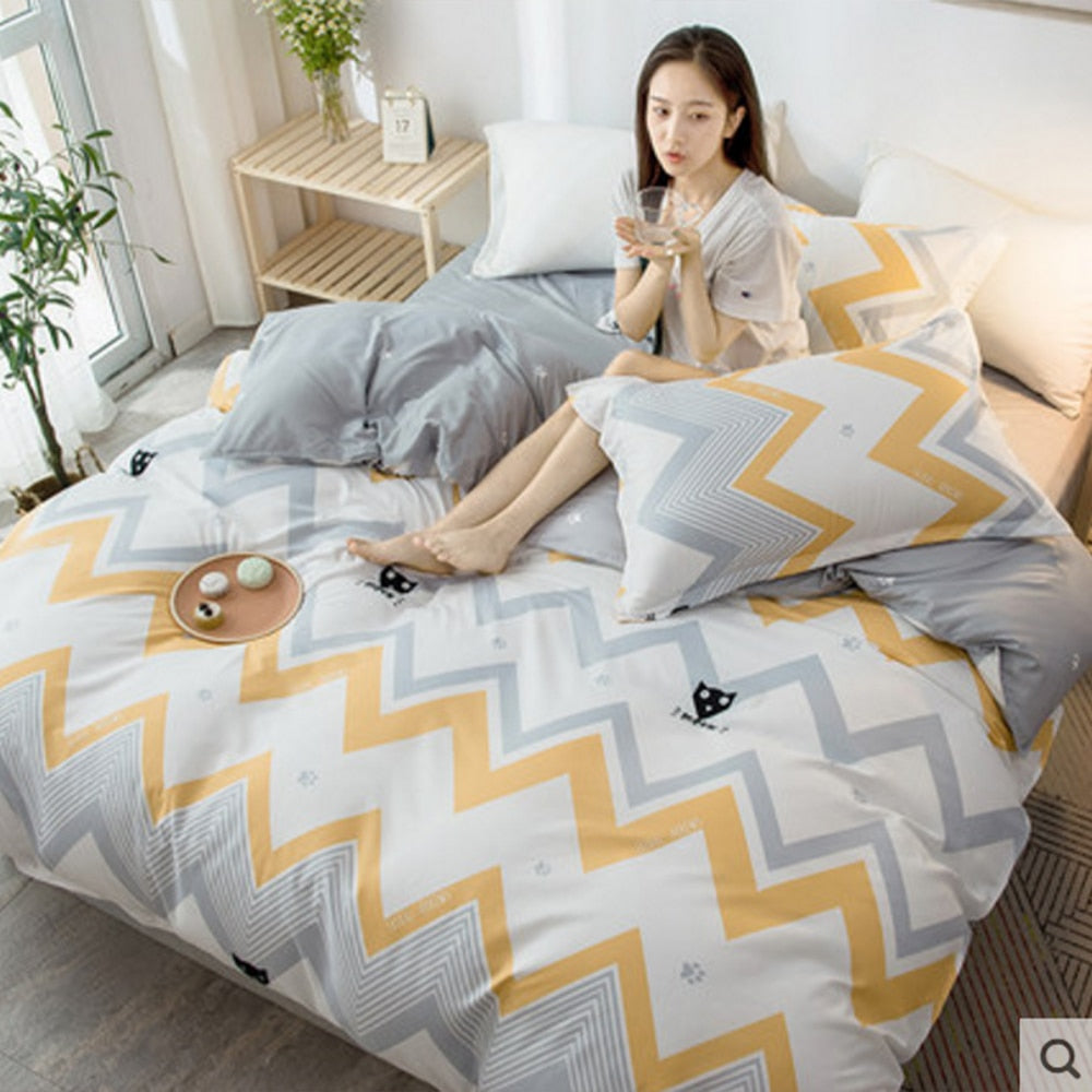 Cartoon Pattern 4-Piece Flat Sheet Quilt Cover Pillow Case Family Bed Sheet Children's Bedding Set 4-Piece Set