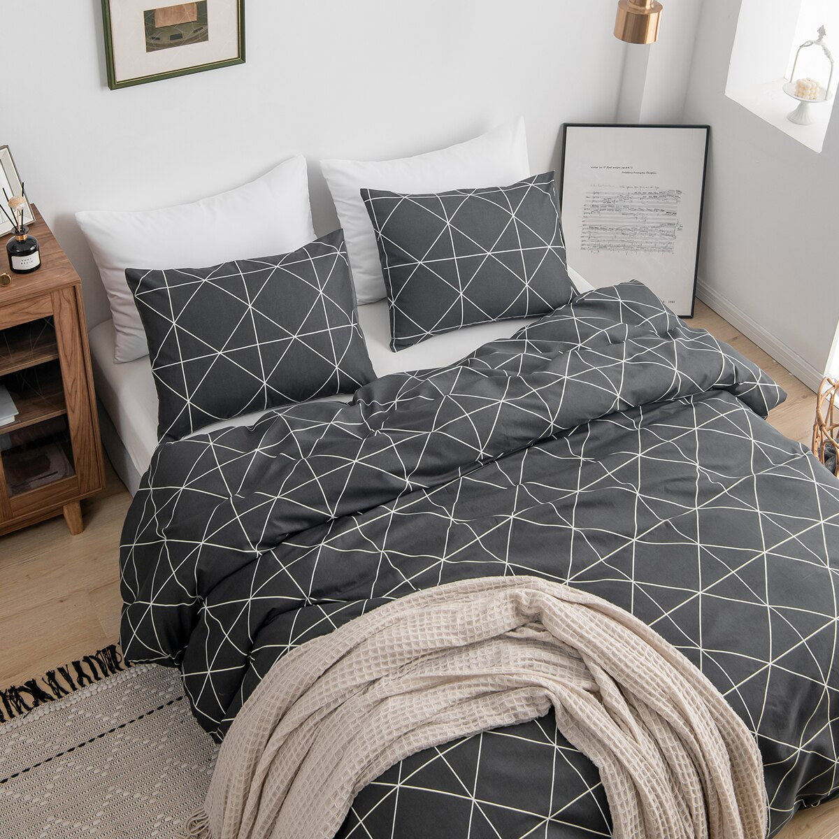 All Season Nordic Fashion Flat Sheet Set and Bedding Quilt Duvet Cover and Pillowcase for Home Decor Twin Queen King Size