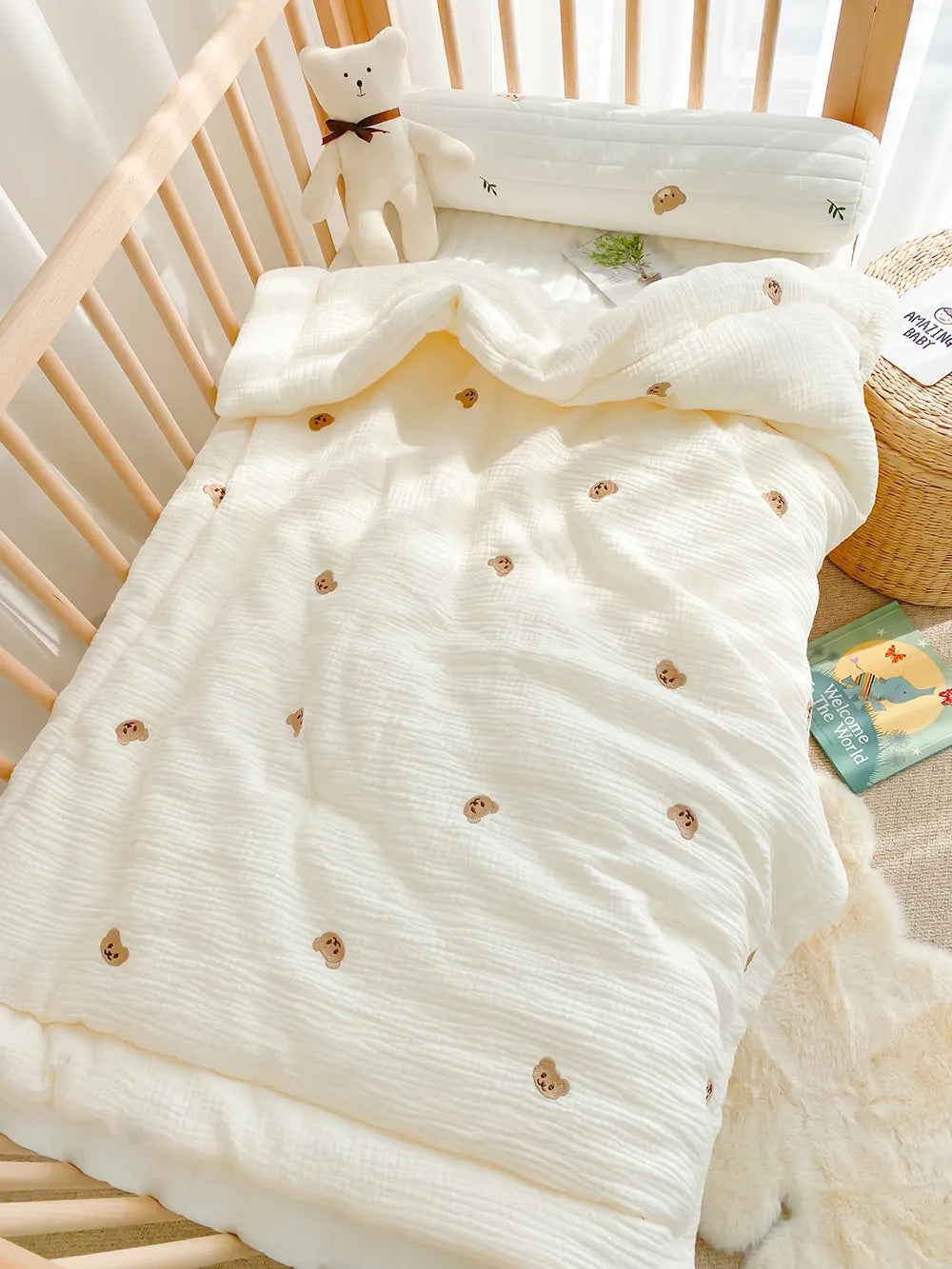 Korean Cream Baby Quilt Pure Cotton Mink Blanket Baby Four Seasons Warm Soft Wool Swaddle Wrapped Bedding 1.2x1.5M