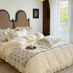 French Washed Cotton Quilt Bedding Set Four-piece Set Super Soft Princess Style Retro Pleated Small Fresh Ruffle Three-piece Set