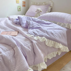 Korean Princess Style Summer Cool Quilt Comforter Soft Seersucker Lace Ruffles Summer Thin Quilt Blanket Machine Washable
