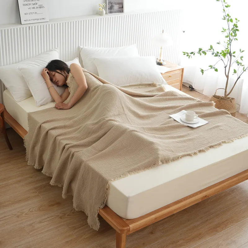 100% Cotton Blanket Yarn Dyed Shawl Tassels Style Plaid Jacquard Blankets Skin-friendly Bed Linen High Quality Gift cobertor