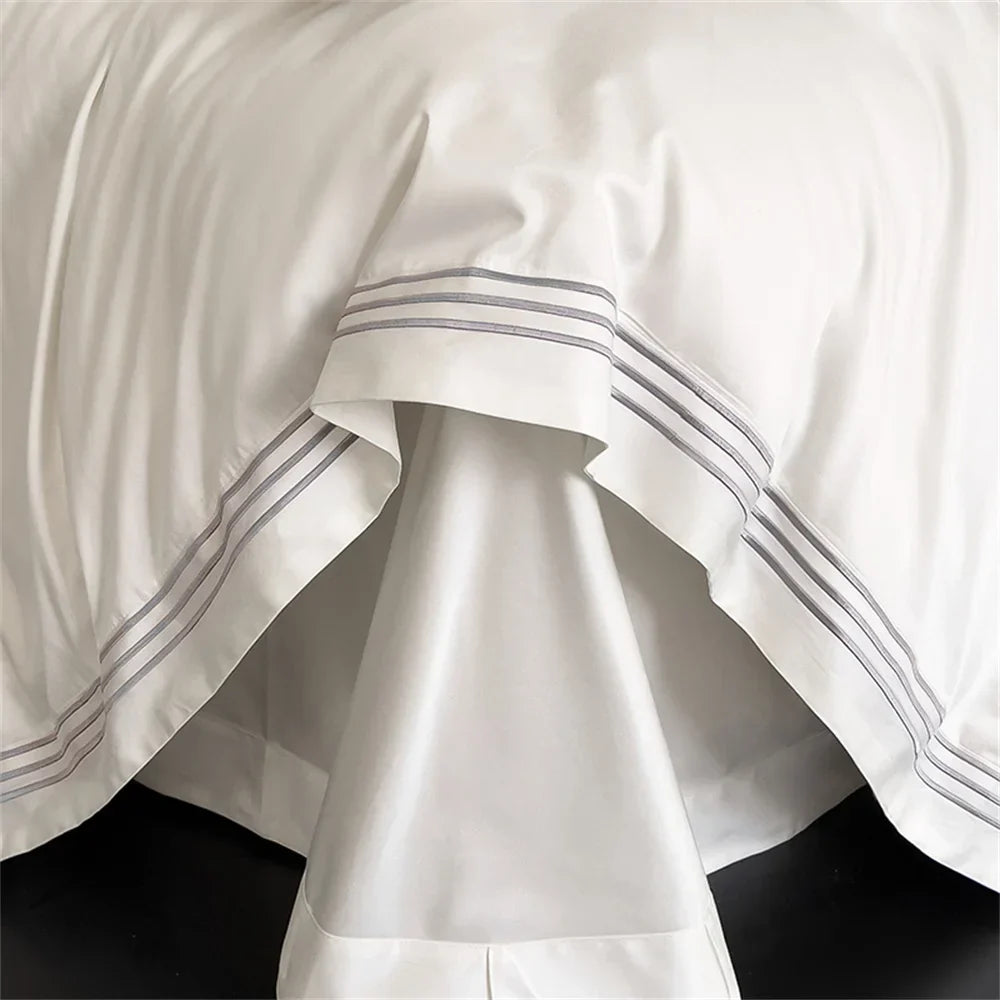 1200TC Embroidered Egyptian Cotton Bedding Set 4pcs King Queen Size Solid Sheet Duvet Cover Pillowcase Bed Linens