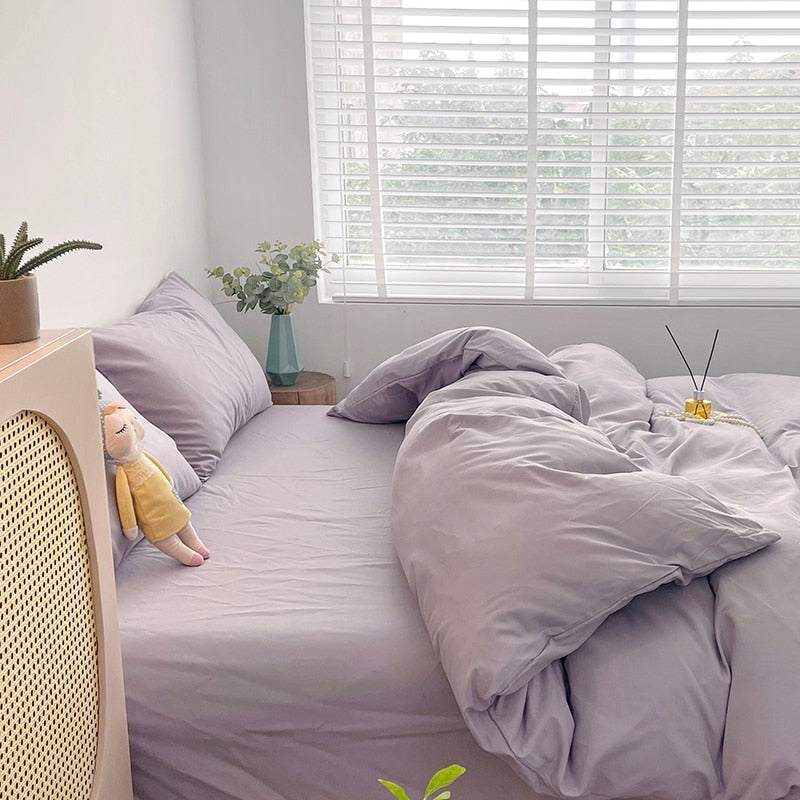 Bedding Set High Quality Fabric Duvet Cover Set Solid Color Bed Cover Set Single Double King Size Quilt Cover Set