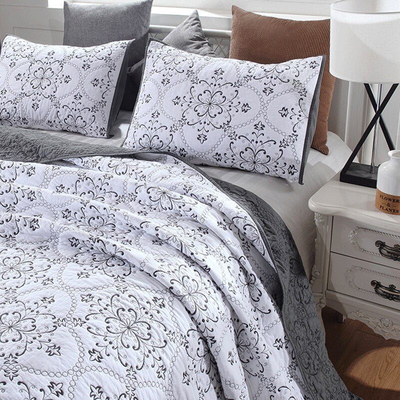 100% Cotton Embroidered Butterfly Flower 3pcs Printed Quilted Quilt Pillowcase Free Shipping