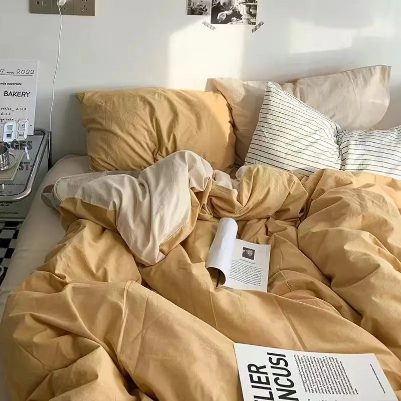 Ins Style Bedding Set Nordic Single Double Flat Sheet Duvet Cover Pillowcase Soft Microfiber Full Queen Size Bed Linen