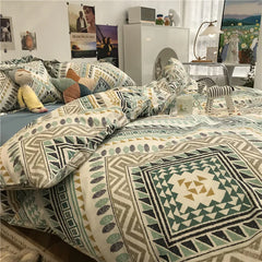 Simple Nordic Bed Four-Piece Set All Cotton Pure Cotton Quilt Cover Bohemian Style 1.5 M1.8 M Apartment Fitted Sheet