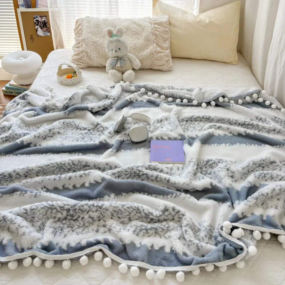 1pc two-color jacquard star velvet Dream Talk ball blanket, comfortable and breathable, dopamine color series, festival gift