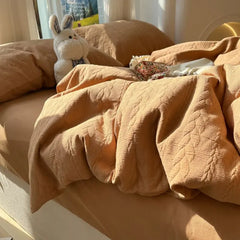 INS jacquard Wheat Grain Bedding Set Solid Color Duvet Cover Pillow Case Sheet Adults Girls Washed Cotton Bed Linen King Queen