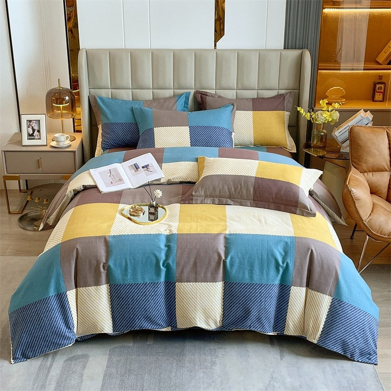 4pcs Autumn and Winter Thickening Soft Bedroom Bedding Set Home Textile Geometric Pattern Sheet Quilt Cover Pillowcase