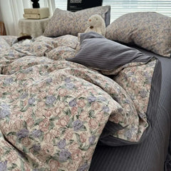 Duvet Cover Set  A-class Ultra Soft Jacquard Double-layer Yarn Washed Cotton Bedding Set  Floral Bed Sheet