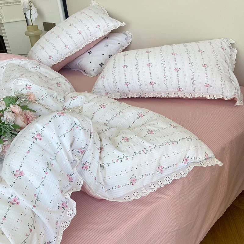2025 New Knitted Cotton Bedding Set 1.2m 1.5m 1.8m Size Bed For Girls Women Room Decoration Bed Sheets With Pillowcases
